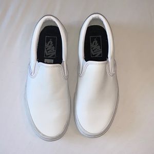 White leather slip on vans